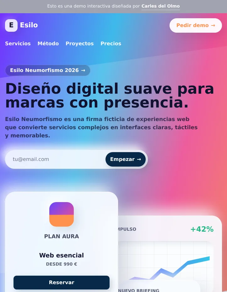 Captura de pantalla de la demo Esilo Neumorfismo