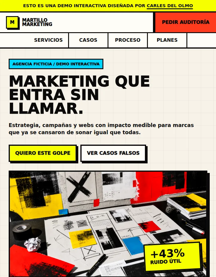 Captura de pantalla de la demo Martillo Marketing